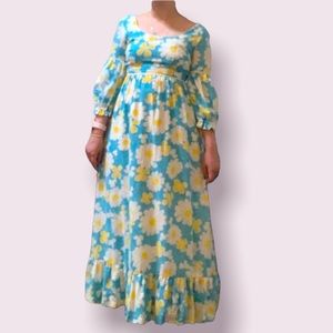 60s vintage Hawaiian floral maxi dress